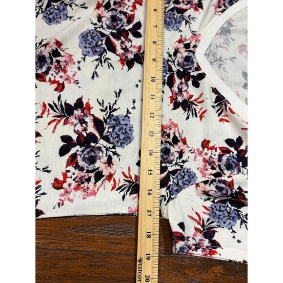 NEW LuLaRoe Womens Knit Tunic Top S Short Sleeve White Pink Floral Scoop Neck - Picture 7 of 8